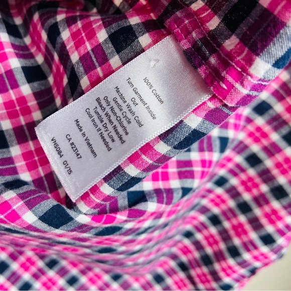 Talbots plaid button down shirt size L pink blue long sleeve collards Classic - Picture 7 of 7